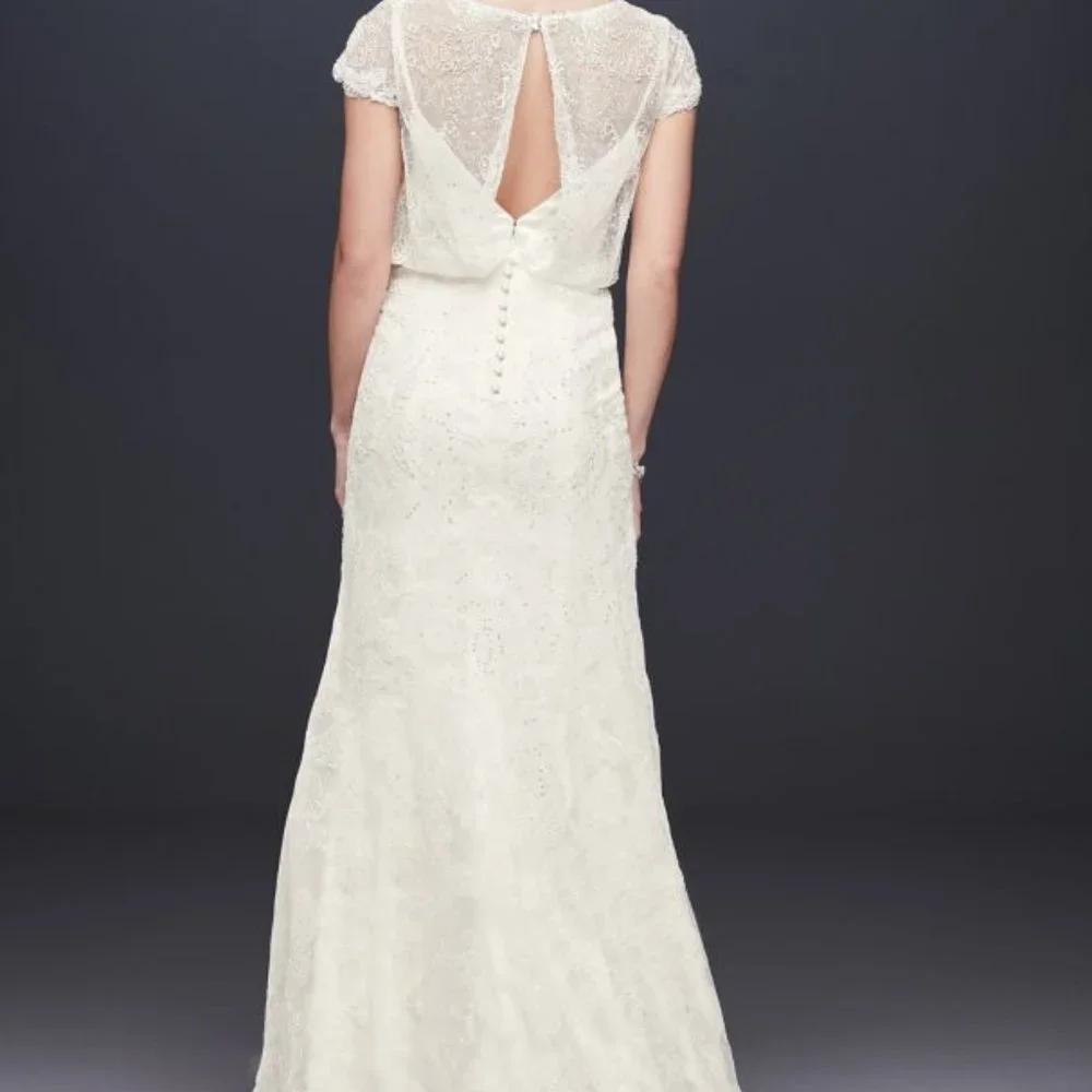 Melissa Sweet Beaded Blouson Two-Piece Sheath Wedding Dress Ivory size 6 - Picture 2 of 6